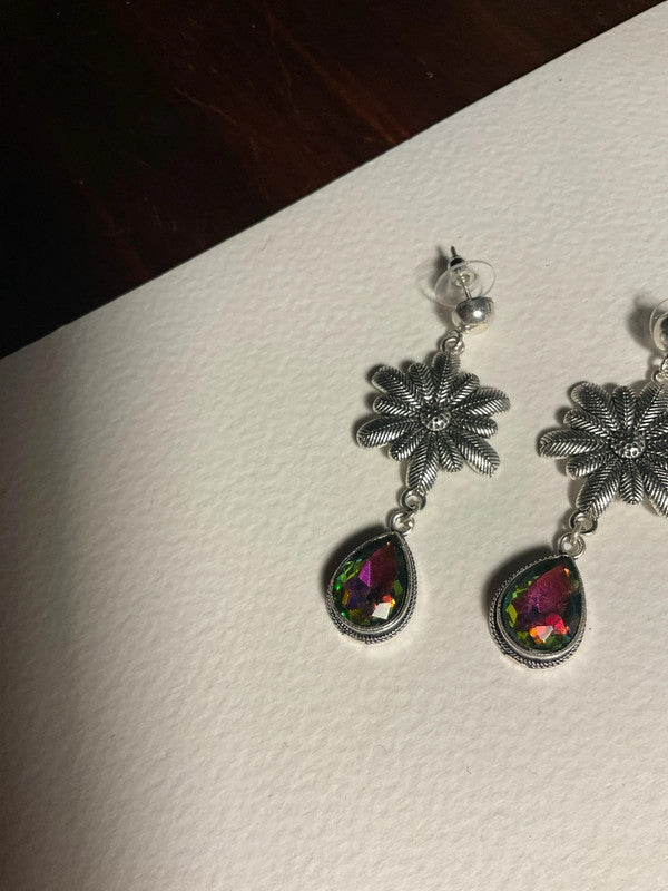 Mystic Topaz Dangle Earrings – 925 Silver Plated – Iridescent Sparkle