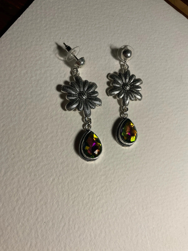 Mystic Topaz Dangle Earrings – 925 Silver Plated – Iridescent Sparkle