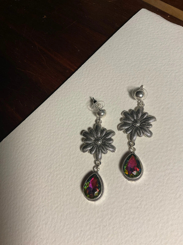 Mystic Topaz Dangle Earrings – 925 Silver Plated – Iridescent Sparkle