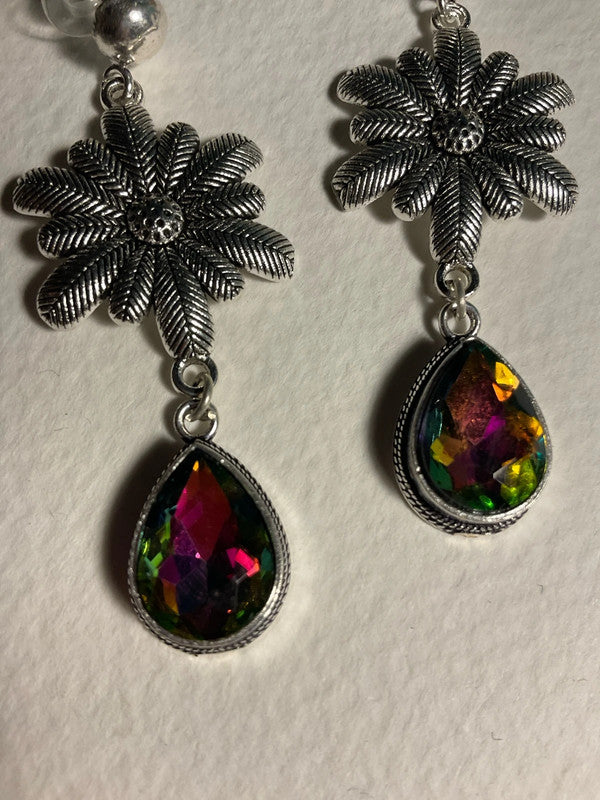 Mystic Topaz Dangle Earrings – 925 Silver Plated – Iridescent Sparkle