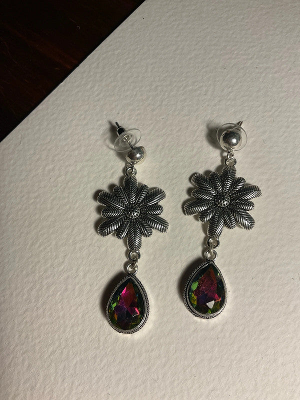 Mystic Topaz Dangle Earrings – 925 Silver Plated – Iridescent Sparkle