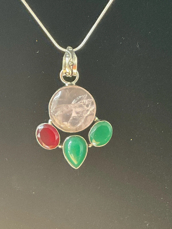 Handmade Green Onyx Pendant Necklace – Silver-Tone Chain – Boho Chic