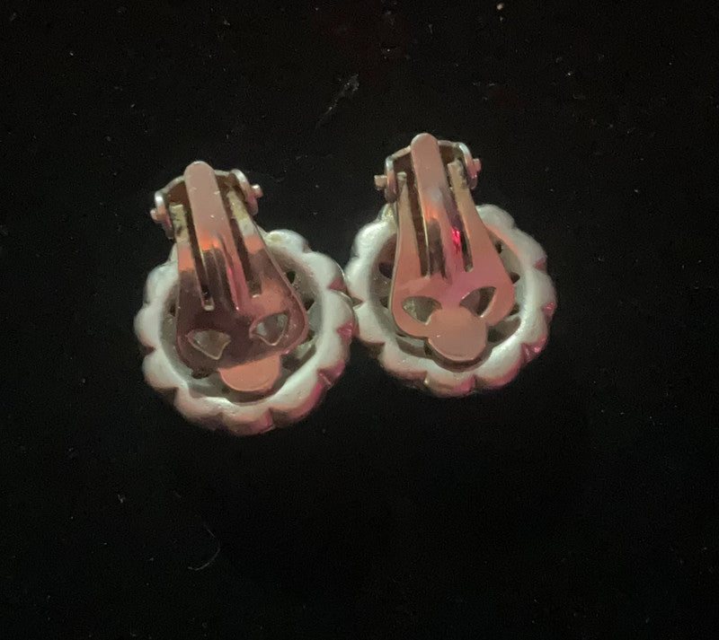 Vintage Floral Silver Clip-On Earrings – Filigree & Sparkling Stone Details