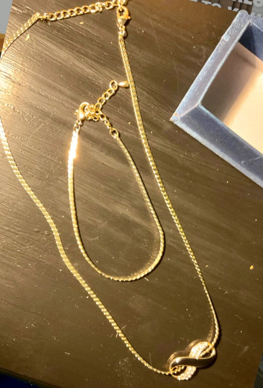 Vintage Laurence Tissier Infinity Necklace & Bracelet Set – 18ct Gold Plated