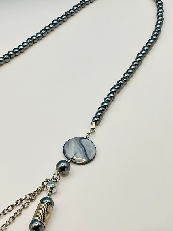 Sophisticated Layered Statement Necklace – Dusky Blue & Silver Accents