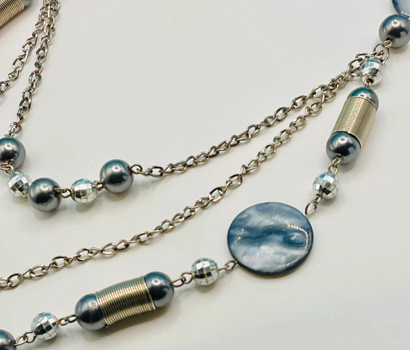 Sophisticated Layered Statement Necklace – Dusky Blue & Silver Accents