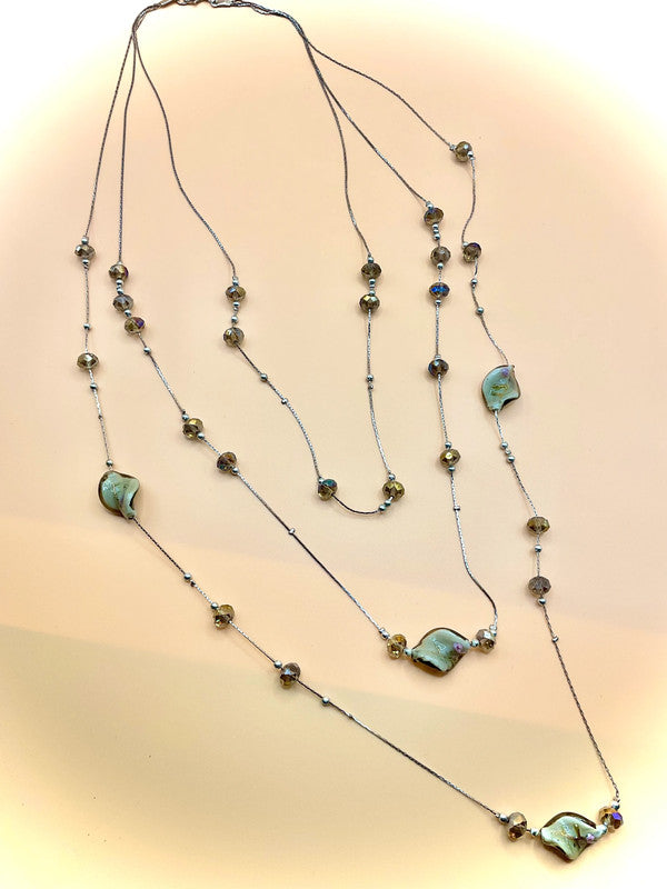 Boho Chic 3-Layer Long Necklace with Glazed Focal Beads – Hand-Painted Artisan Style