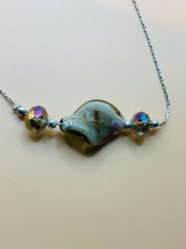 Boho Chic 3-Layer Long Necklace with Glazed Focal Beads – Hand-Painted Artisan Style