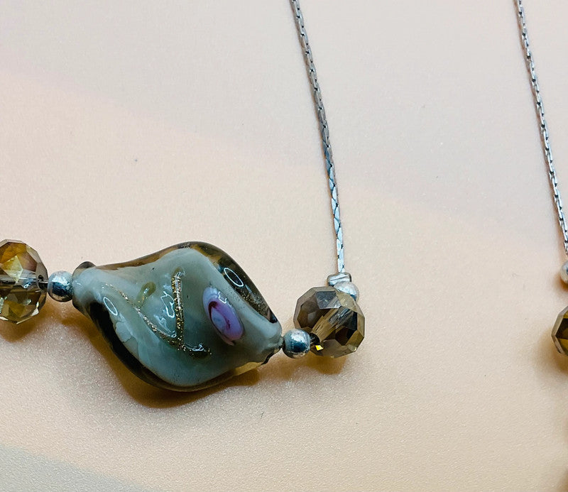 Boho Chic 3-Layer Long Necklace with Glazed Focal Beads – Hand-Painted Artisan Style