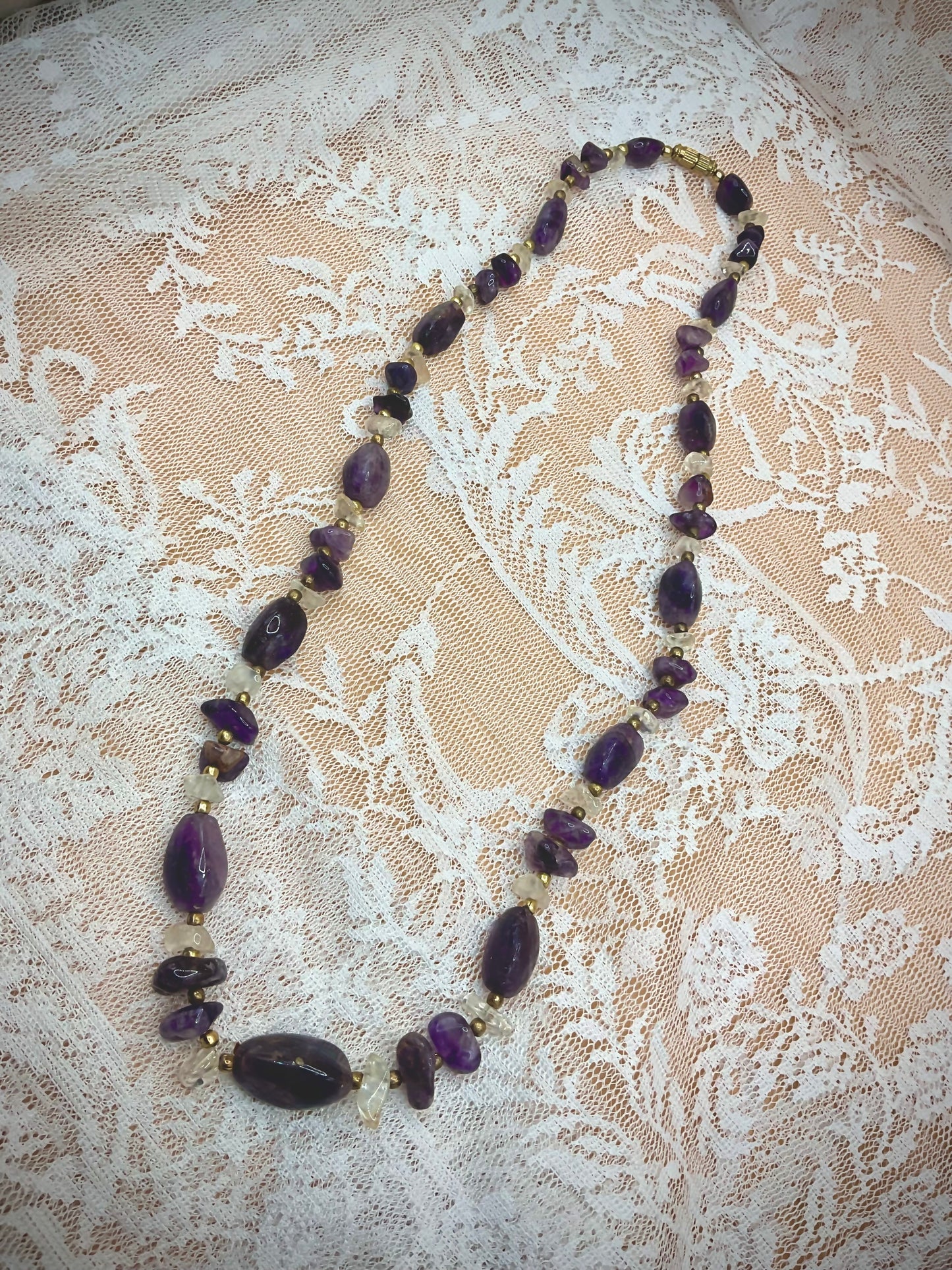 Vintage Amethyst & Quartz Necklace – Semi-Precious Stone Jewelry