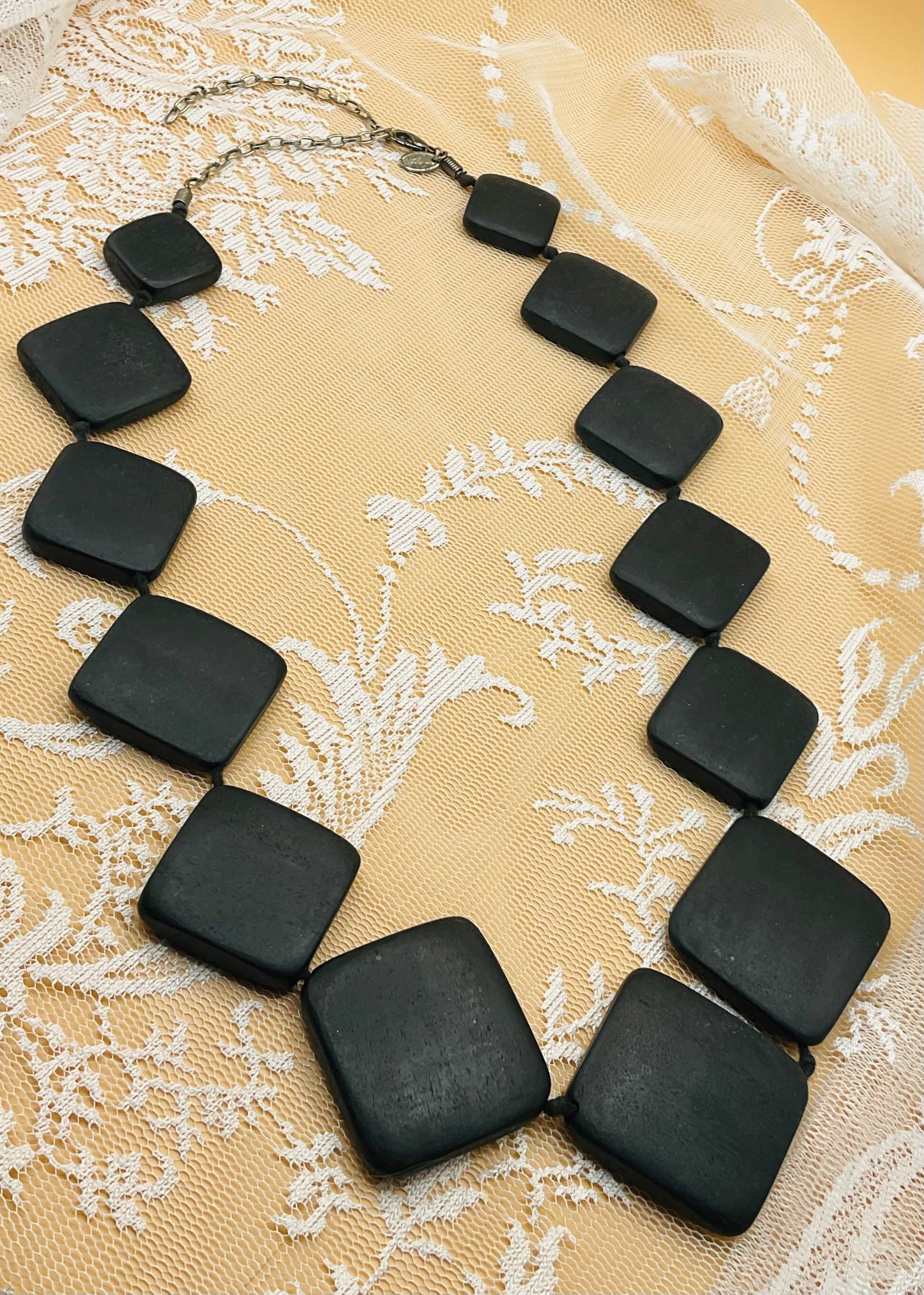NEXT Chunky Black Wooden Bead Necklace – Statement Boho Jewelry