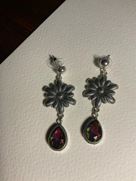 Mystic Topaz Dangle Earrings – 925 Silver Plated – Iridescent Sparkle