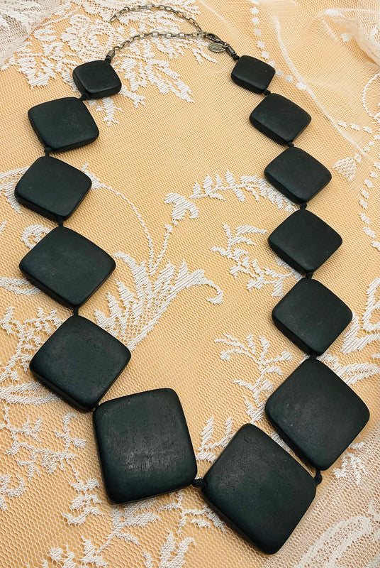 NEXT Signed Statement Necklace – Chunky Black Wooden Beads – Boho & Elegant