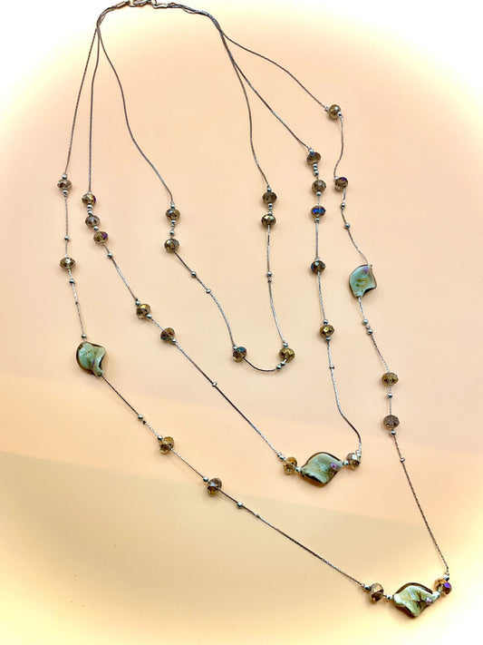 Boho Chic 3-Layer Long Necklace with Glazed Focal Beads – Hand-Painted Artisan Style