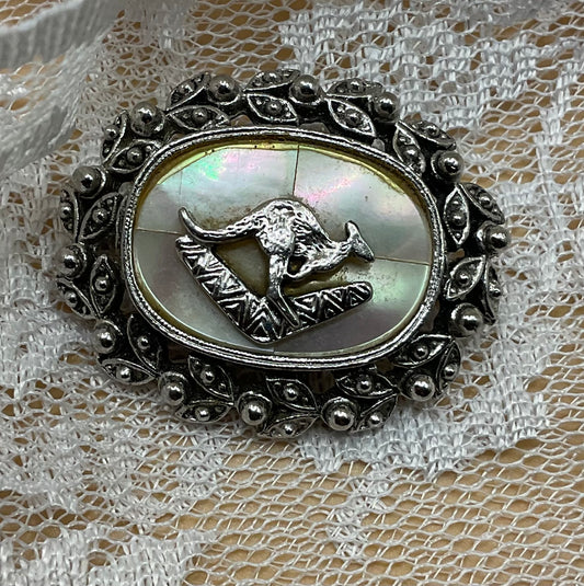 Vintage Kangaroo Abalone Brooch – Australian Souvenir Jewelry