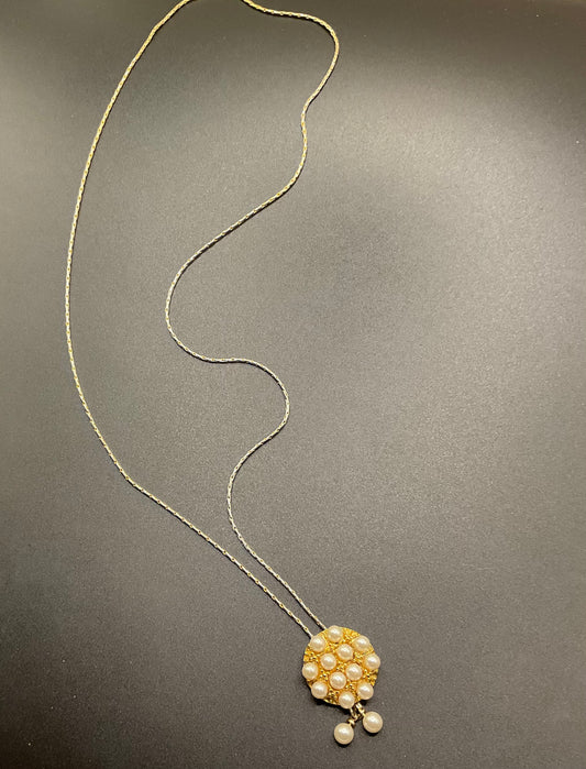 Vintage Faux Pearl Cluster Necklace – Gold & Silver Tone Chain