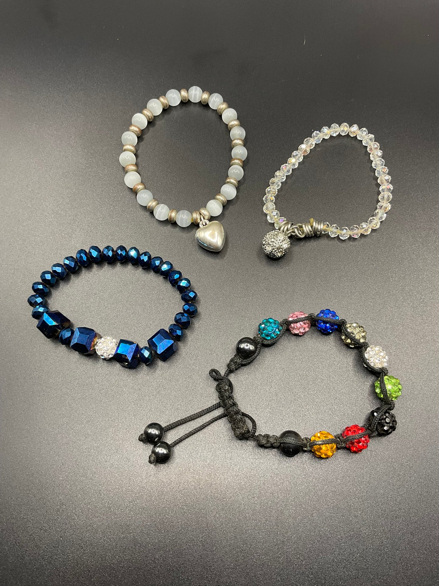 Beaded Bracelet Bundle – 4-Piece Mix with Charms & Adjustable Cord