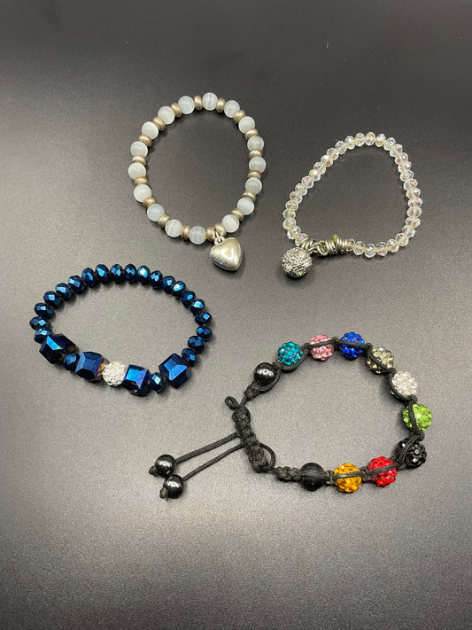 Beaded Bracelet Bundle – 4-Piece Mix with Charms & Adjustable Cord