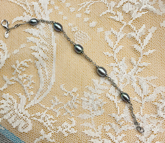 Vintage Italian Freshwater Pearl Bracelet – "Bronze Italy" Marked Chain