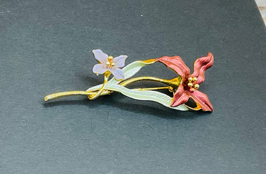 Vintage Red and Purple Flower Brooch – Mid-Century Enamel Jewelry