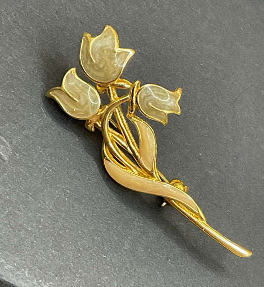 Vintage Green Tulip Brooch – Gold-Tone Springtime Floral Jewelry