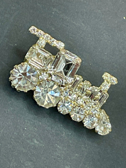 Vintage Sparkling Train Brooch – Whimsical Crystal Costume Jewelry
