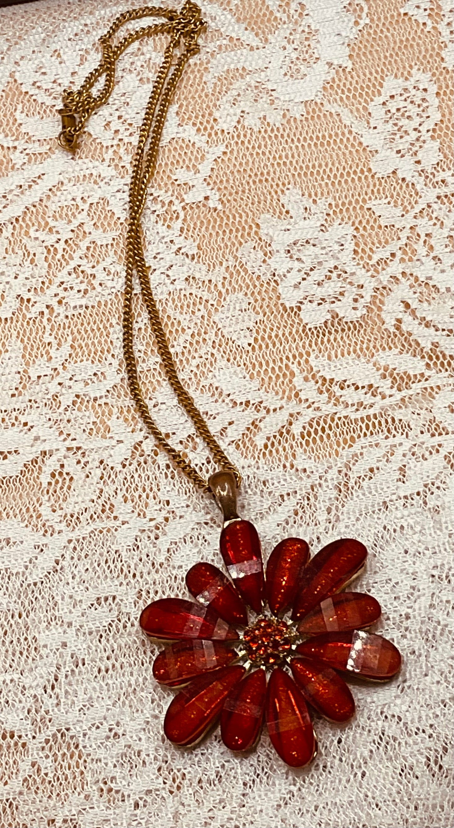 Bold Red Flower Statement Necklace – Crystal Cluster Center