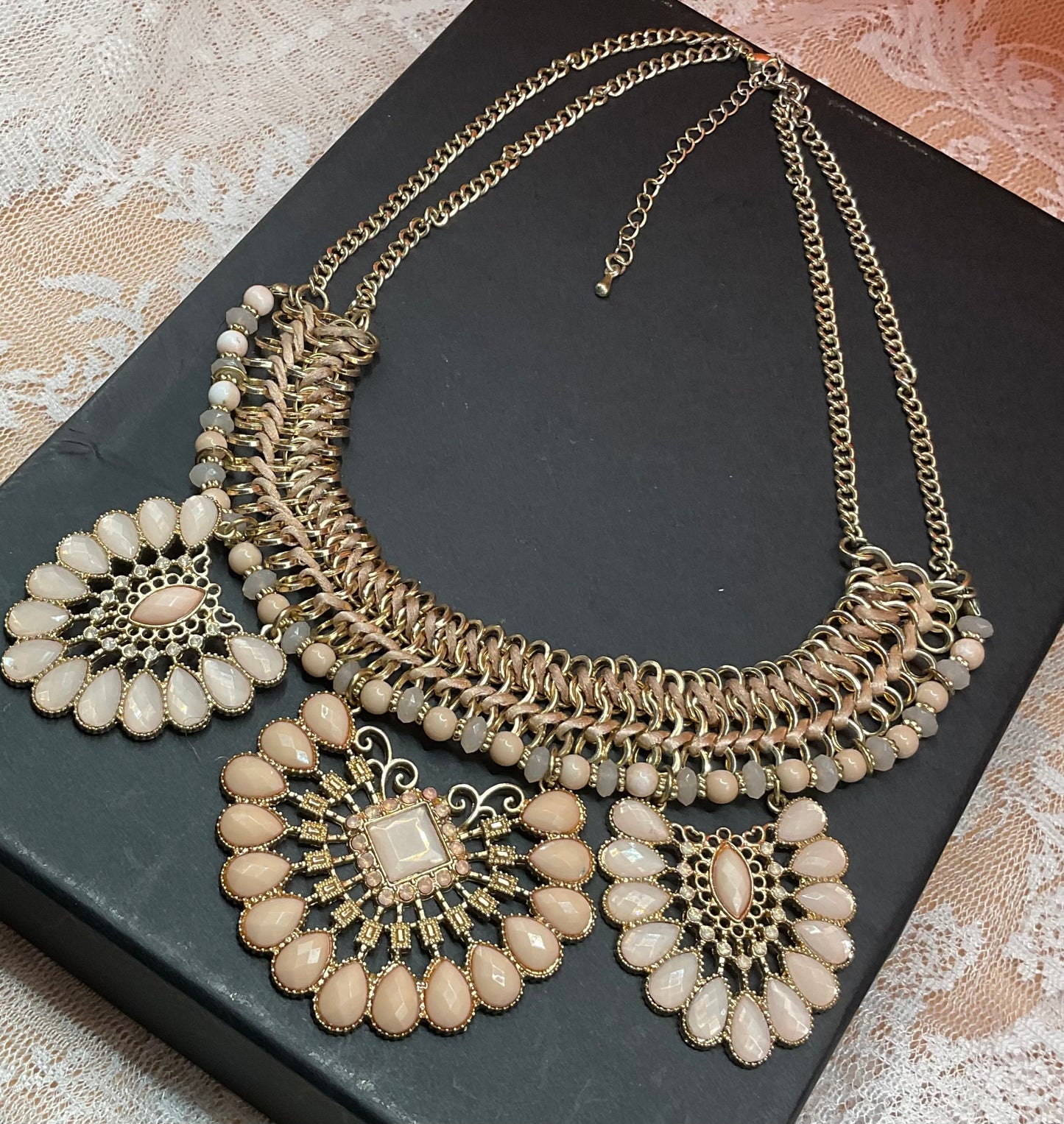 Boho Multi-Strand Beaded Necklace – Faceted Stones & Chain Layers