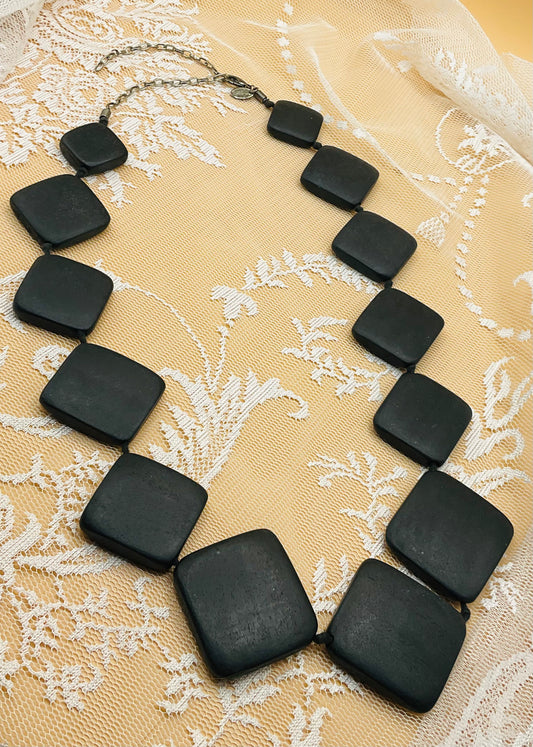 NEXT Chunky Black Wooden Bead Necklace – Statement Boho Jewelry