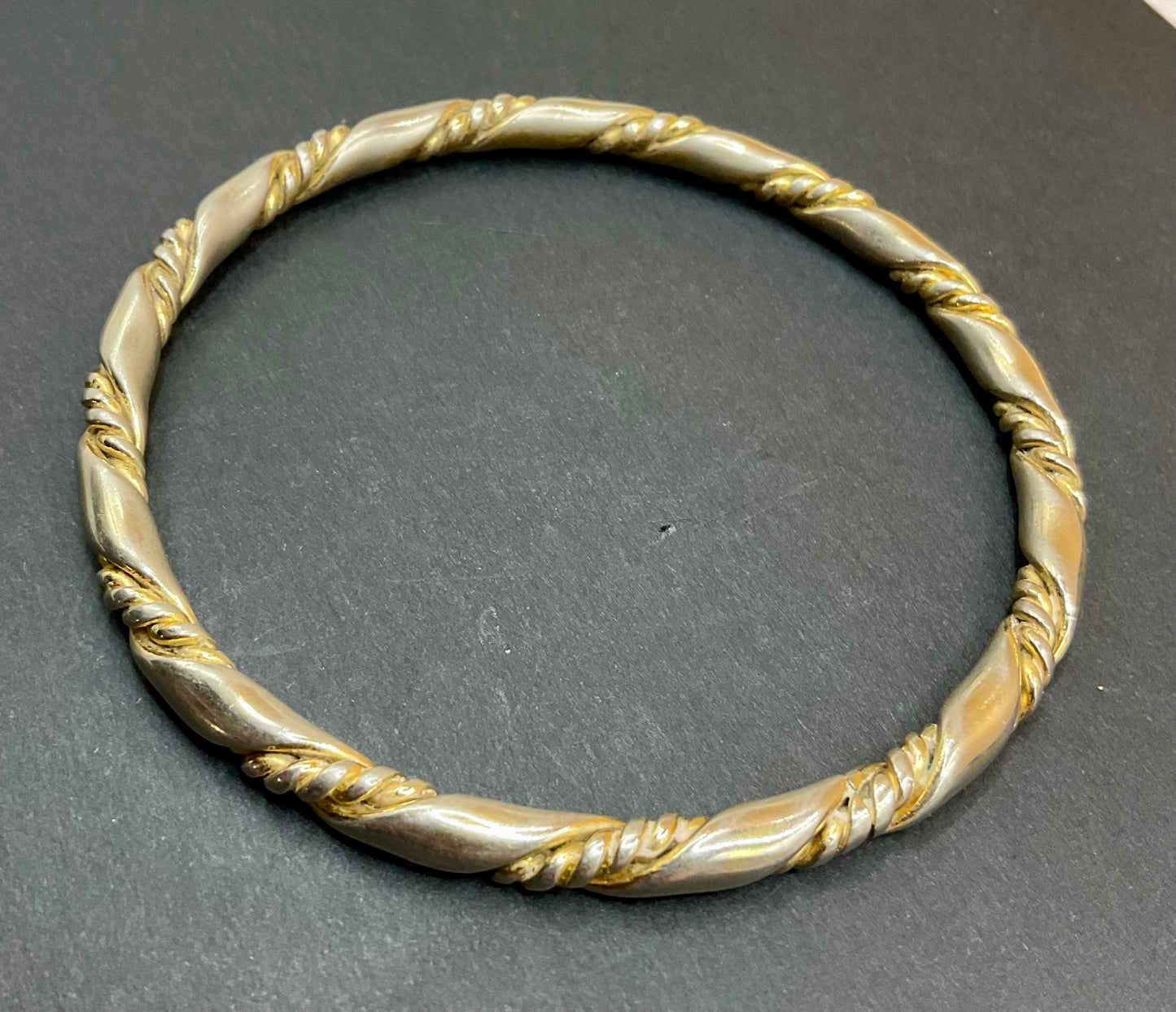 Twisted Brass & Silver-Tone Bangle – Bold 90s Geometric Style