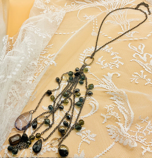 Long Waterfall Beaded Statement Necklace – Rich Color & Elegant Flow