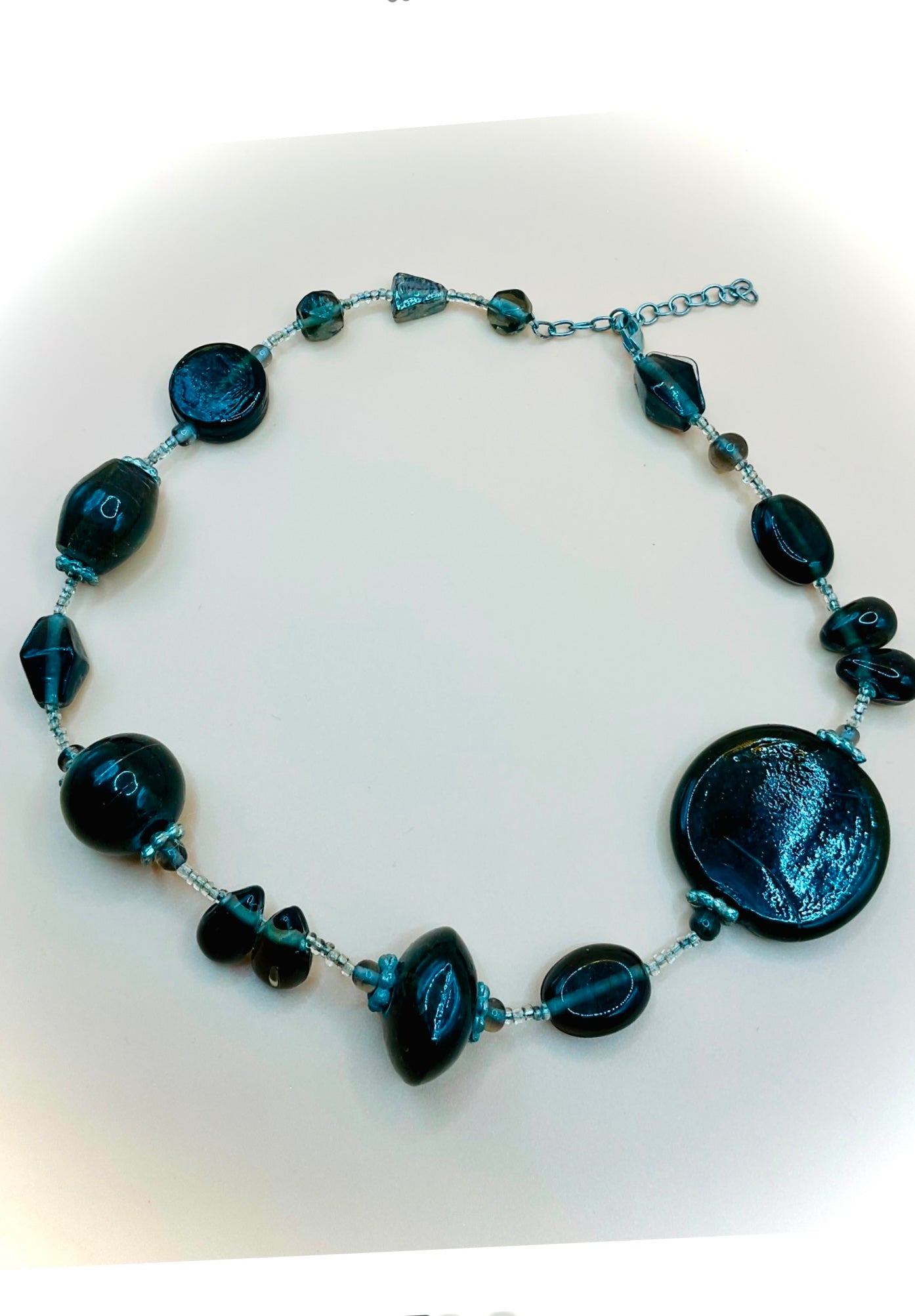 Artisan Khaki Green Glass Bead Necklace – Handcrafted Chunky Design