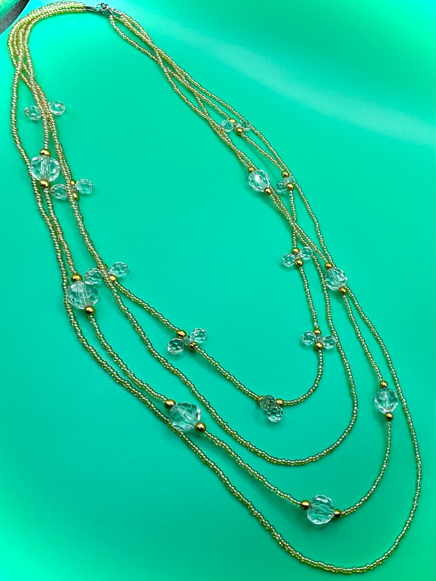 Triple-Layer Gold Necklace with Crystal Beads – Elegant Statement Jewelry