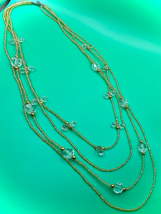 Triple-Layer Gold Necklace with Crystal Beads – Elegant Statement Jewelry