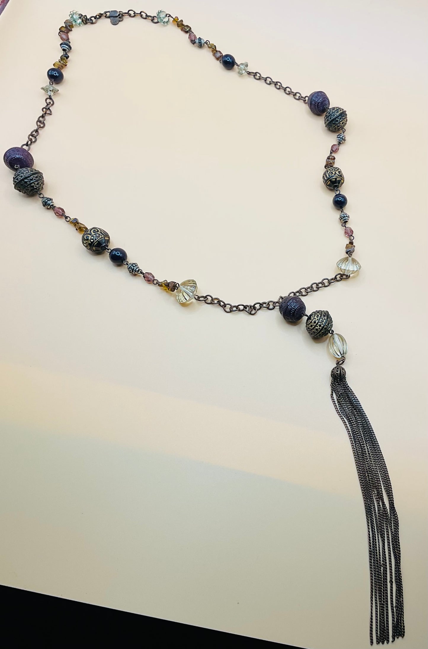 M&S Purple Beaded Tassel Necklace – Elegant Statement Jewelry