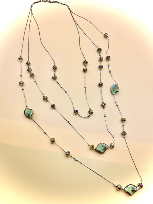 Boho Layered Necklace – Artisan Glazed Focal Beads, 3-Strand Design