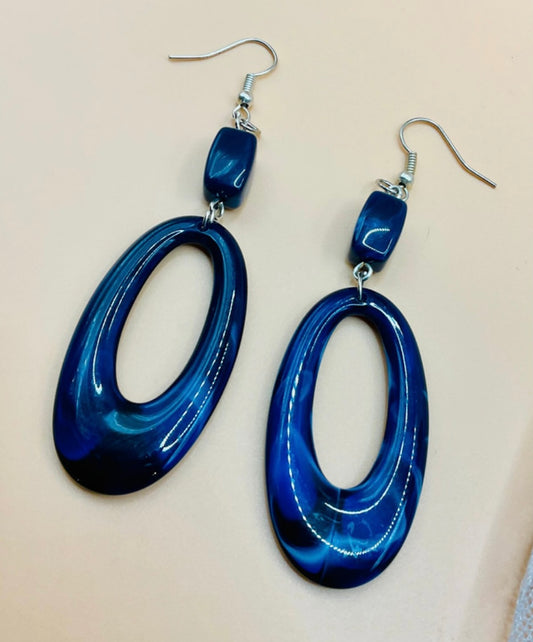 Blue Marble Drop Earrings – Elegant Swirl Design in Resin Finish